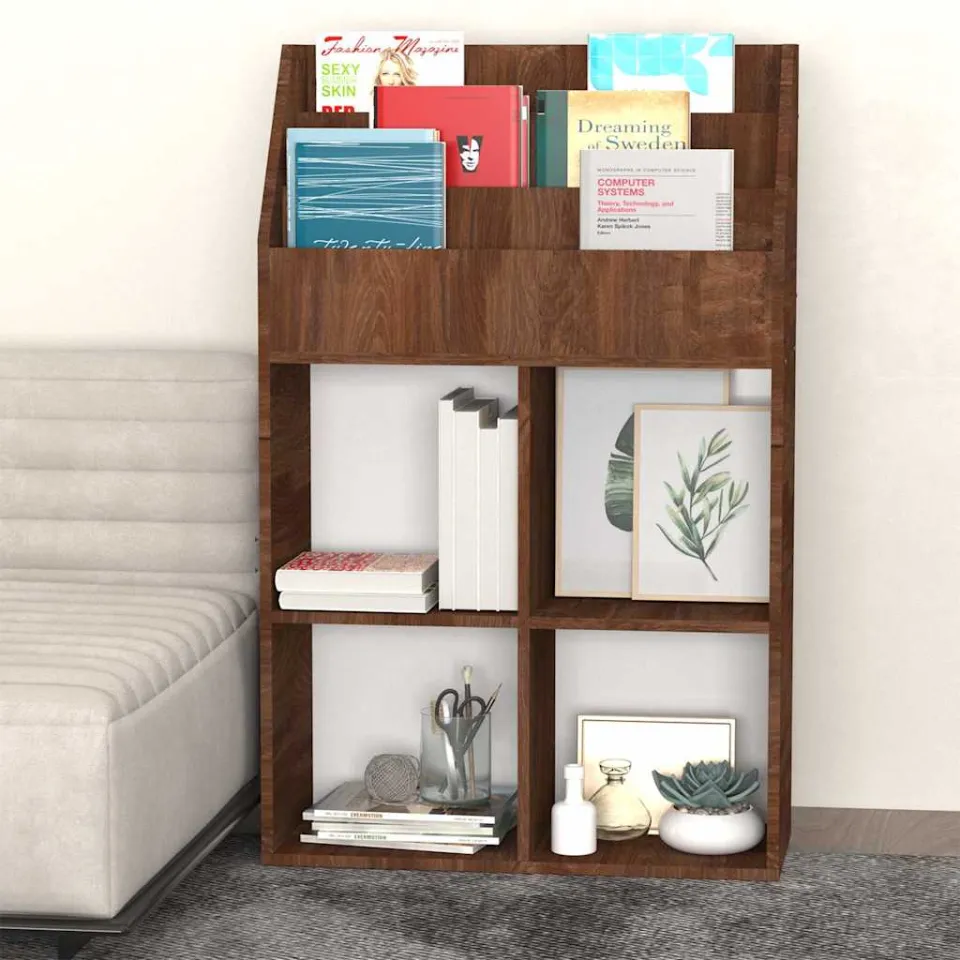 vidaXL Kindertijdschriftenrek 71x30x114 cm bewerkt hout bruineiken, foto 3