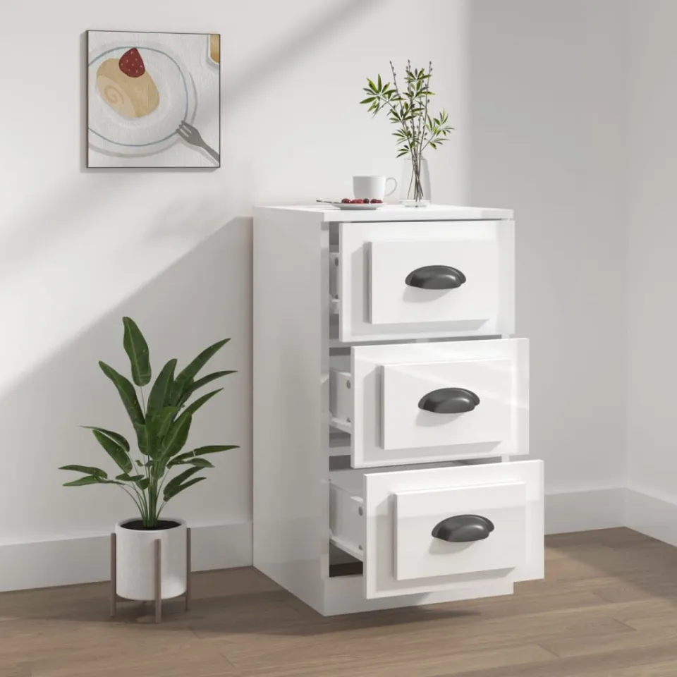 vidaXL Dressoir 36x35,5x67,5 cm bewerkt hout hoogglans wit, foto 2