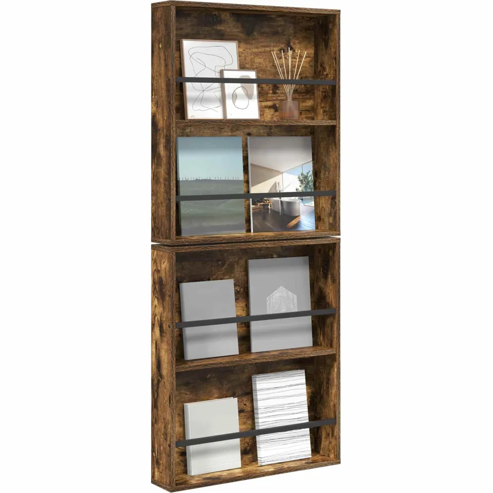 vidaXL Tijdschrift Rek met plank 2 st Gerookt eiken 60 x 12 x 70 cm Bruin