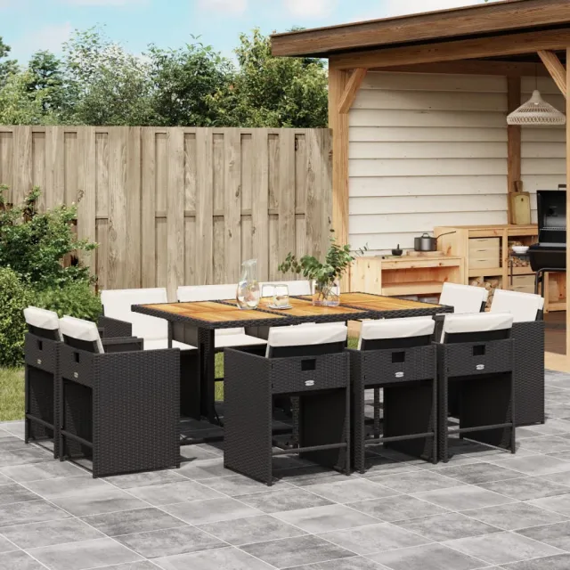 vidaXL 11-delige Tuinset met kussens poly rattan zwart, foto 2
