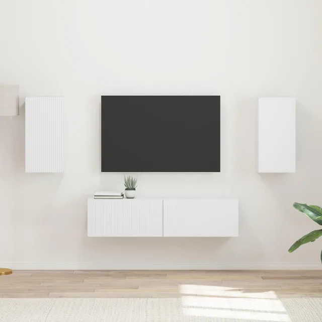 vidaXL Tv-meubelset 4 st Wit Bewerkt hout