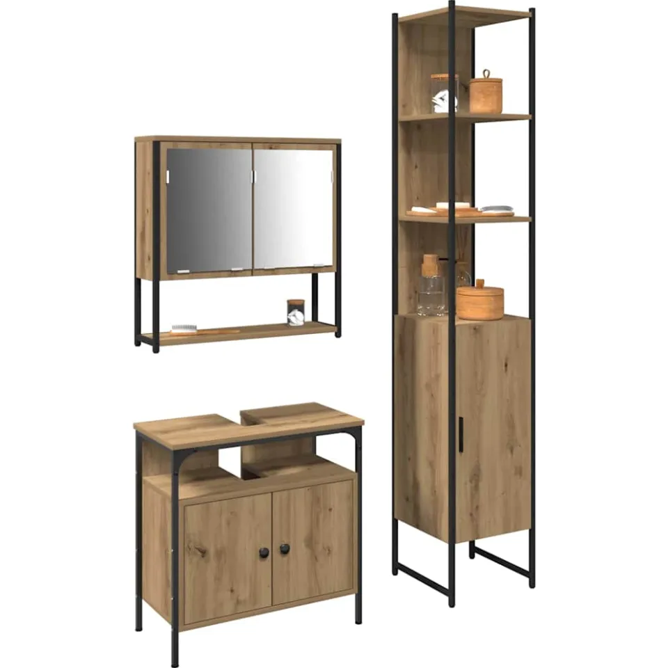 vidaXL Badkamermeubelset 3 st Artisan Eiken 33 x 33 x 185,5 cm Bruin