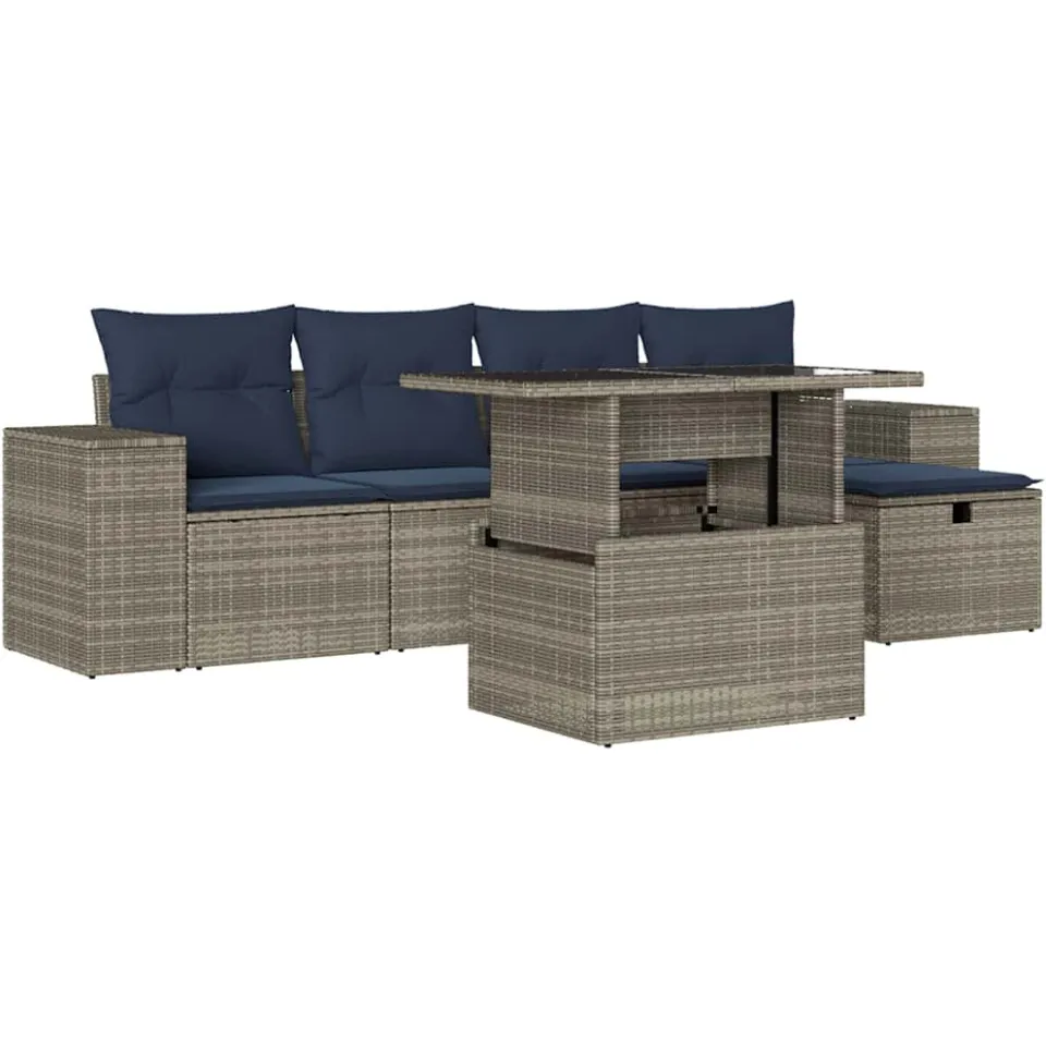 vidaXL 6-delige tuinbankset met kussens, grijs polyrotan, foto 3