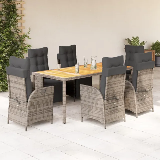vidaXL 7-delige Tuinset met kussens poly rattan grijs, foto 2