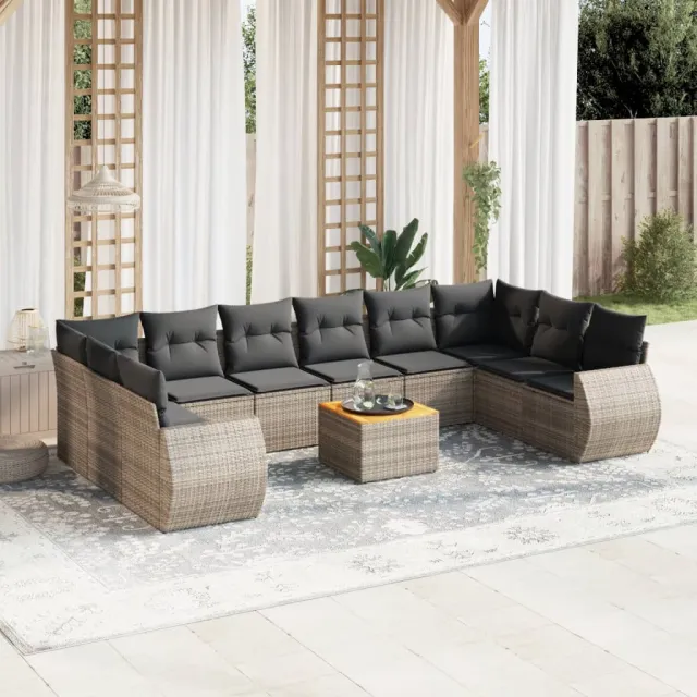 vidaXL 11-delige tuinbankset met kussens, grijs polyrotan, foto 2