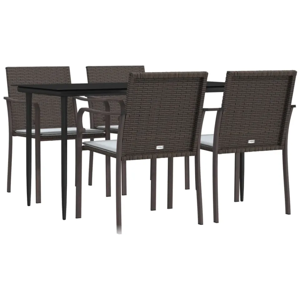 vidaXL 5-delige Tuinset met kussens poly rattan en staal Bruin