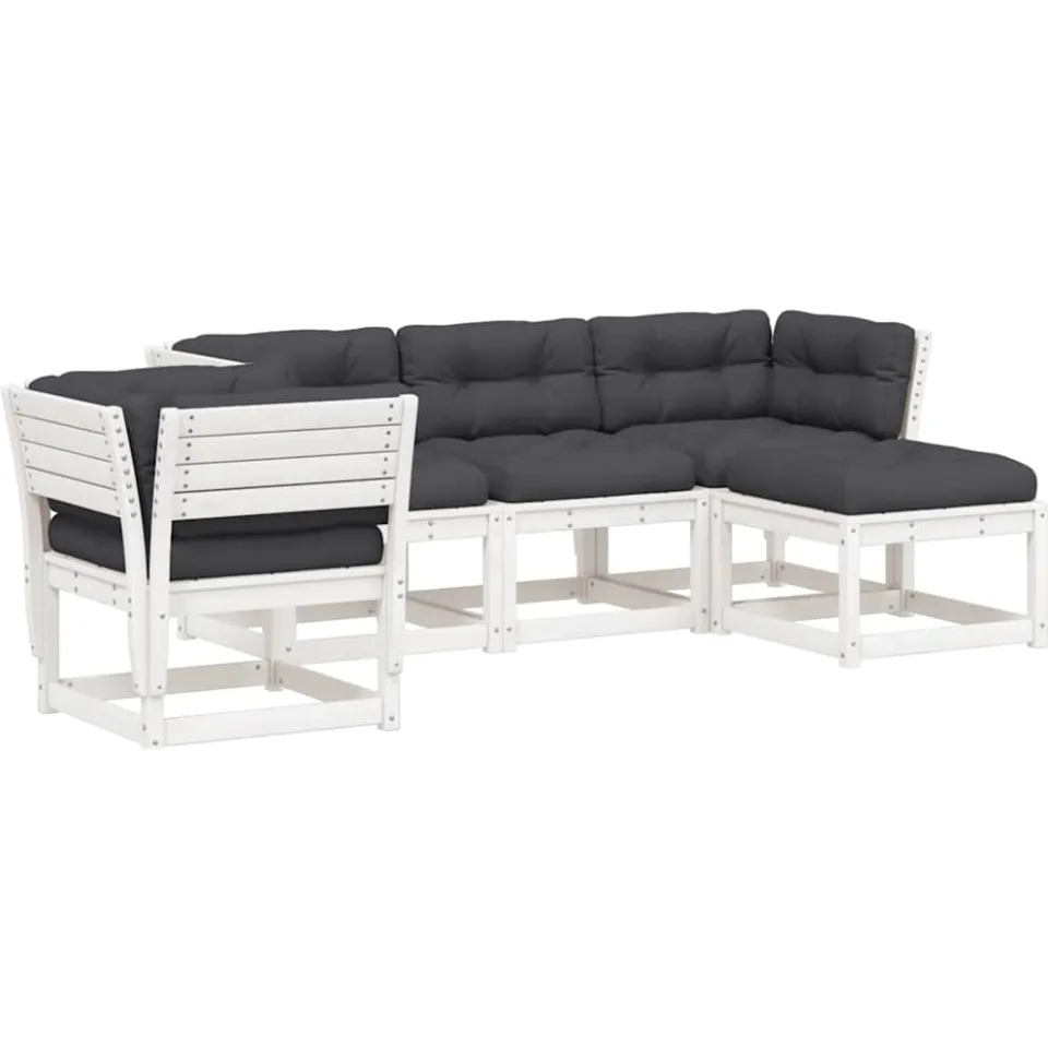 vidaXL 5-delige Loungeset met kussens massief grenenhout wit, foto 3