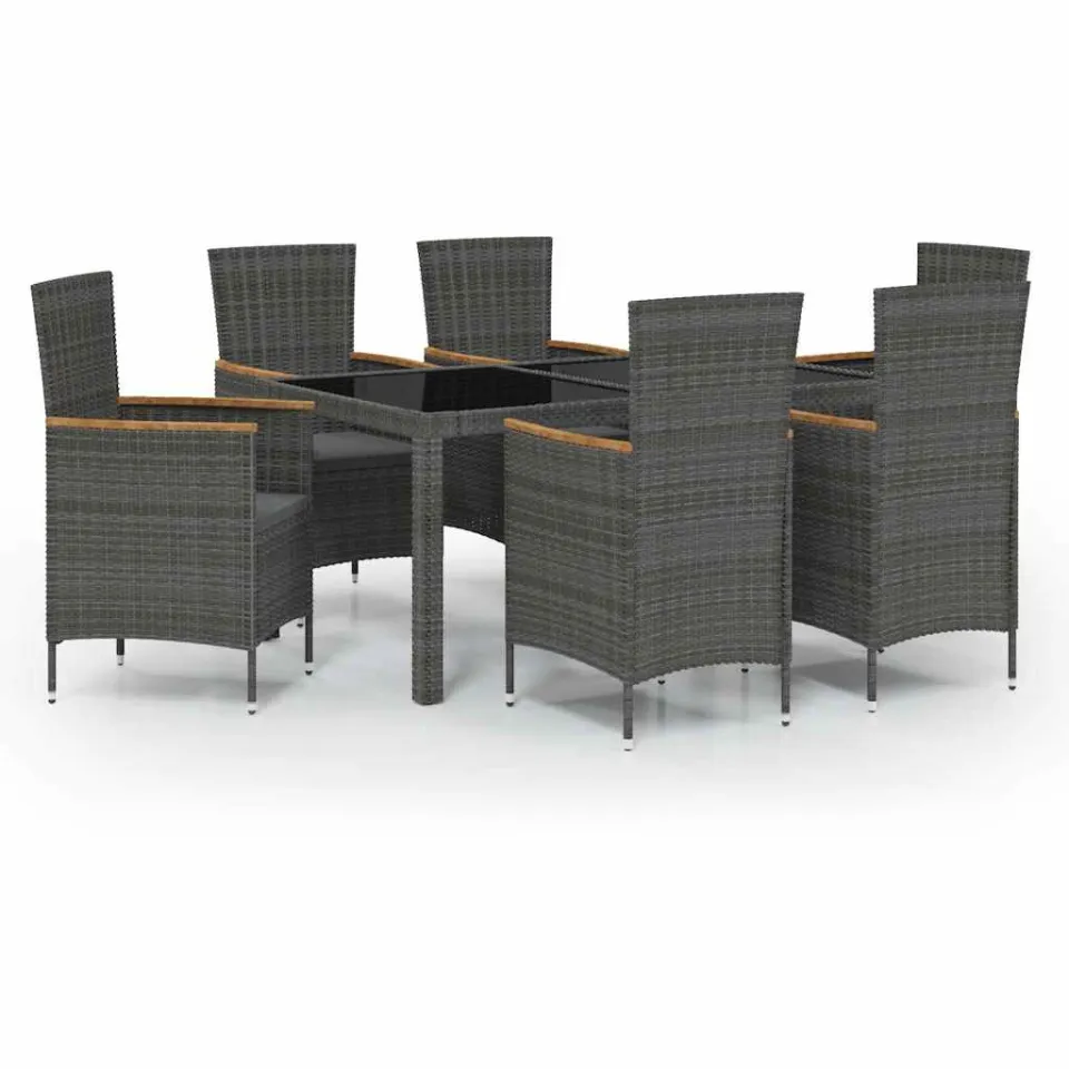 vidaXL 7-delige Tuinset met kussens poly rattan zwart en grijs, foto 3