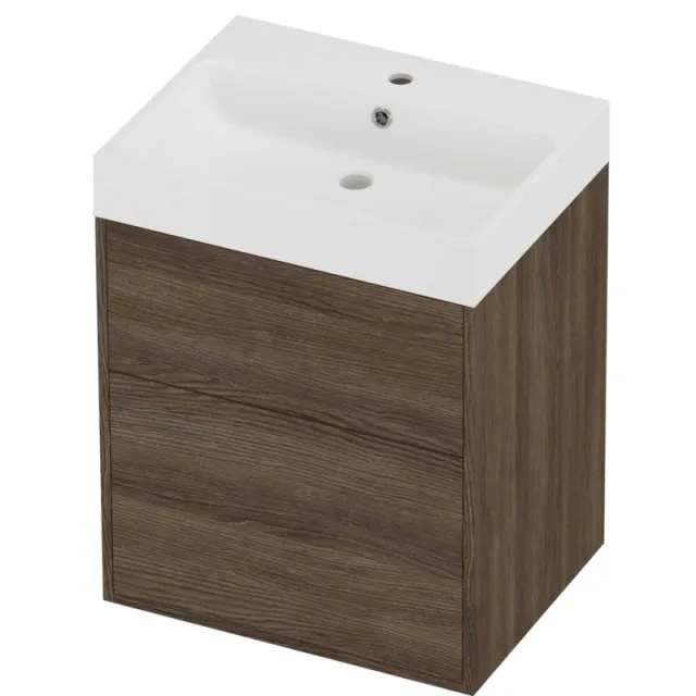 Proline Podium Badmeubelset Polystone Loft 1 Kraangat Voor Grepen 60x46x75 cm Mat White Vital Oak Eiken
