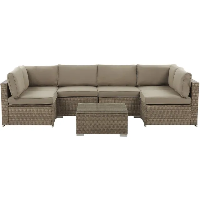 Beliani BELVEDERE - Loungeset voor 6 - Bruin - PE rotan
