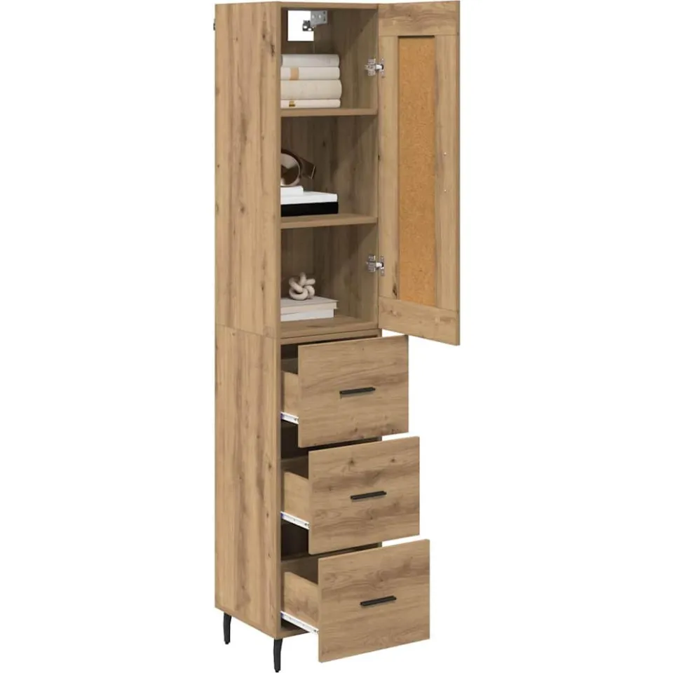 vidaXL Highboard Artisan Eiken 34,5 x 34 x 180 cm Bewerkt hout Bruin