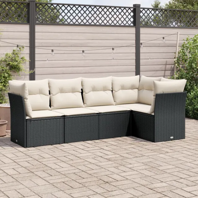 vidaXL 5-delige Loungeset met kussens poly rattan zwart, foto 2