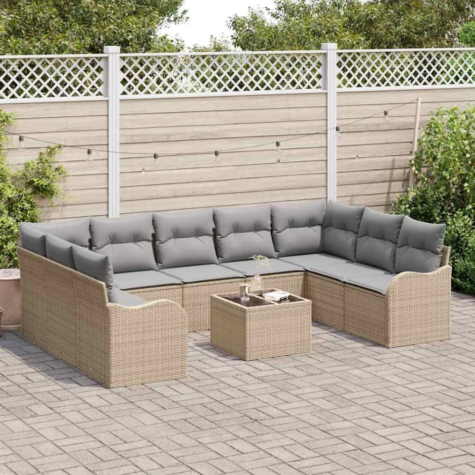 vidaXL Tuin Sofa Set 10 st Beige poly rattan, foto 3