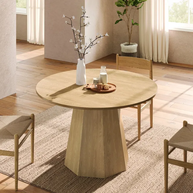 DESMIU Ronde Eettafel - Scandinavisch Minimalistisch Design Met Natuurlijke Eiken Look - Voor Eetkamer Woonkamer En Werkruimte - MDF - 120 Cm - Eiken Eikenkleur