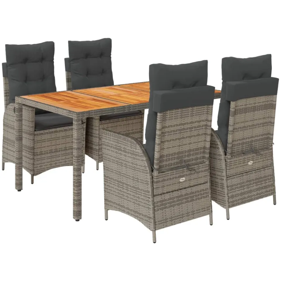 vidaXL 5-delige Tuinset met kussens poly rattan grijs, foto 3