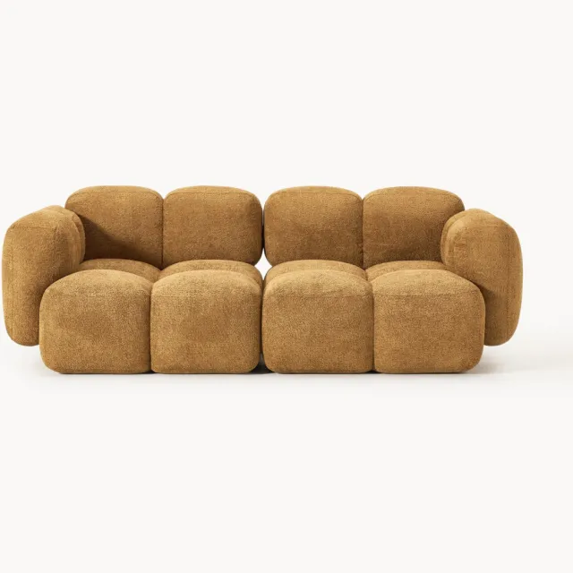 Westwing Collection Modulaire bank Tayla (2-zits) van teddy-bouclé Geel
