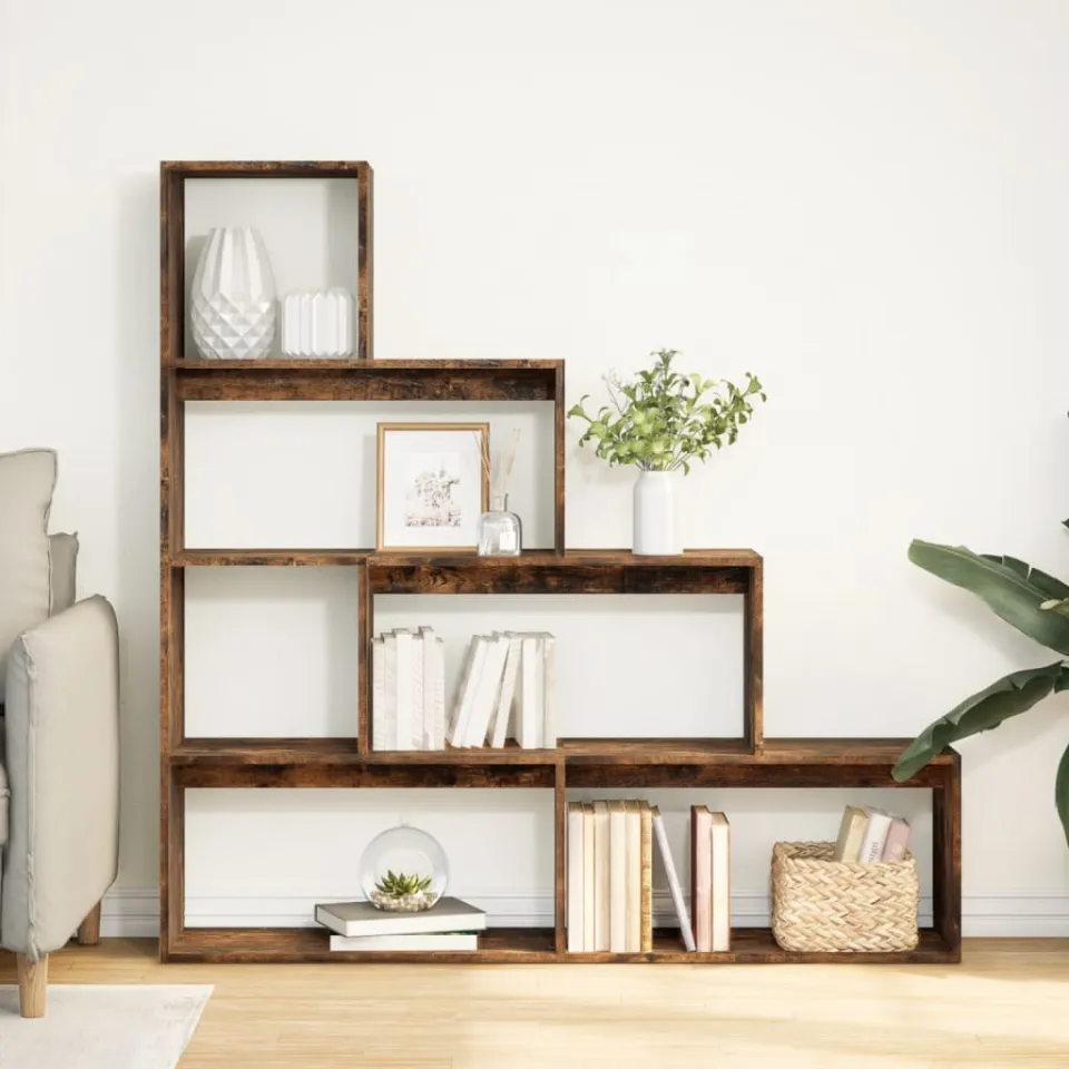 vidaXL Kamerscherm / boekenkast 143,5x29x143,5 cm hout gerookt eiken, foto 2