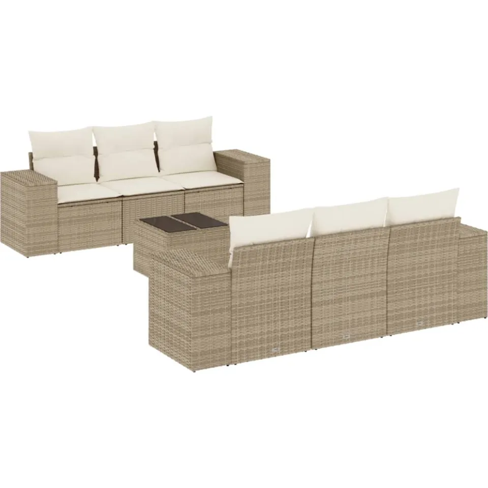 vidaXL 7-delige Loungeset met kussens poly rattan beige, foto 4