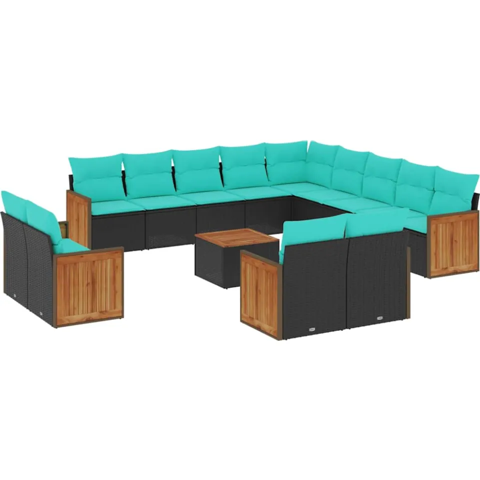 vidaXL 14-delige tuinbankset met kussens van zwart polyrotan, foto 3