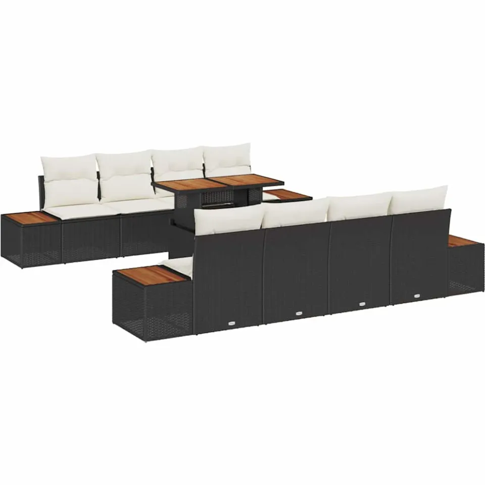 vidaXL Tuin Sofa Set 9 st Zwart Poly riet, foto 4