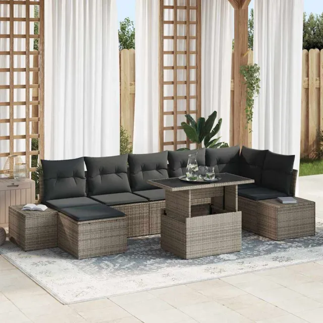 vidaXL Tuin Sofa Set 8 st Grijs poly rattan, foto 2