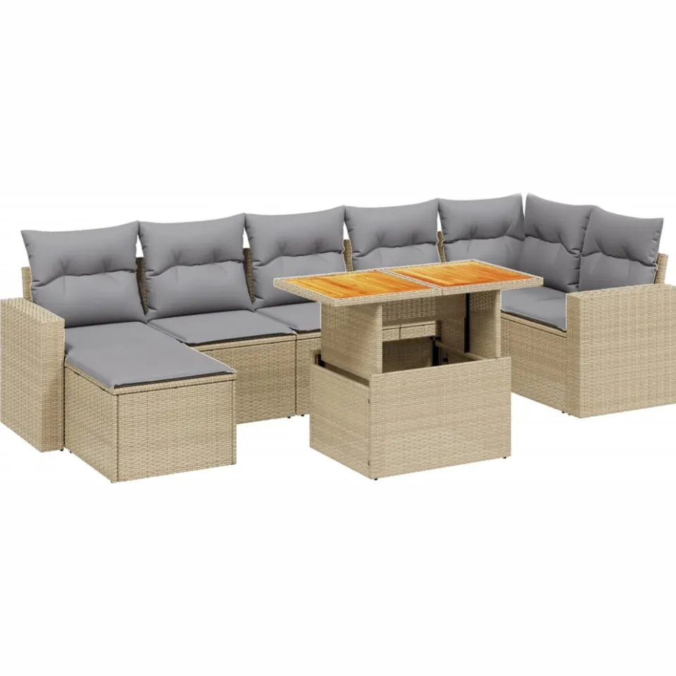 vidaXL 8-delige Loungeset met kussens poly rattan beige, foto 3