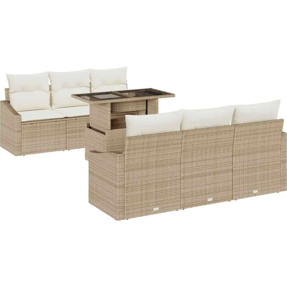 vidaXL Tuin Sofa Set 7 st Beige poly rattan Zwart