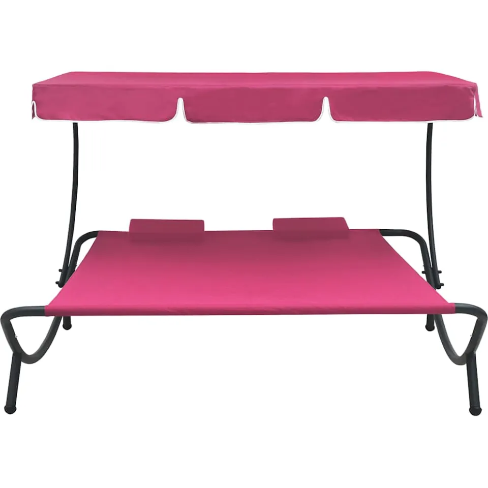 vidaXL Loungebed met luifel en kussens roze, foto 2