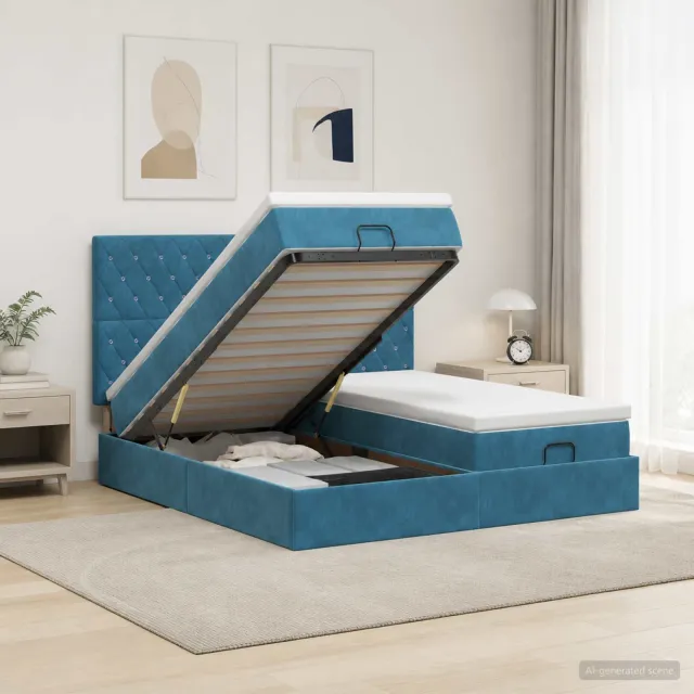 vidaXL Ottoman Bed met Matrassen en LED Donkerblauw 200 x 200 cm