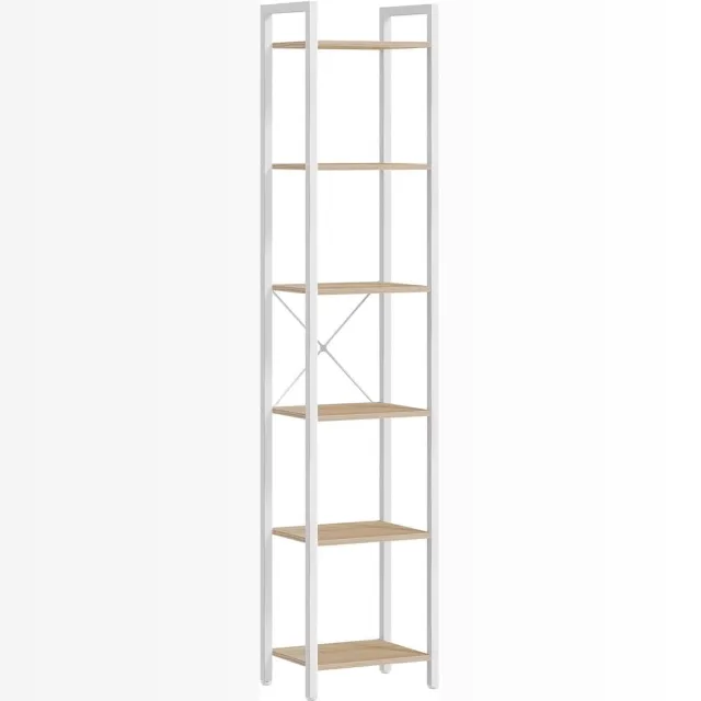 Klarven Boekenkast Beige Wit - Boekenkastje - Boekenkasten - Open Stellingkast met Niveaus - Draagvermogen 50kg per Plank - 40x30x187,5 cm Wit/Eiken