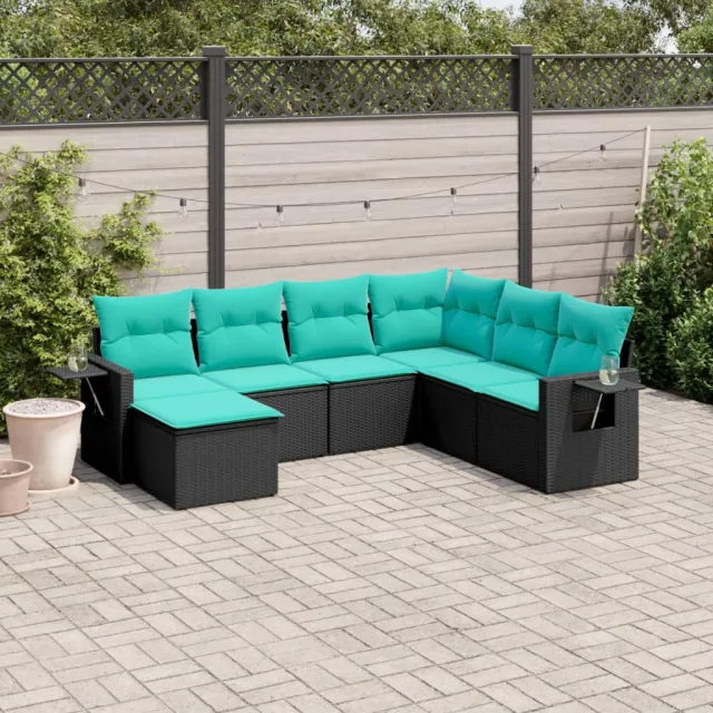 vidaXL 7-delige tuinbankset met kussens van zwart polyrotan, foto 2