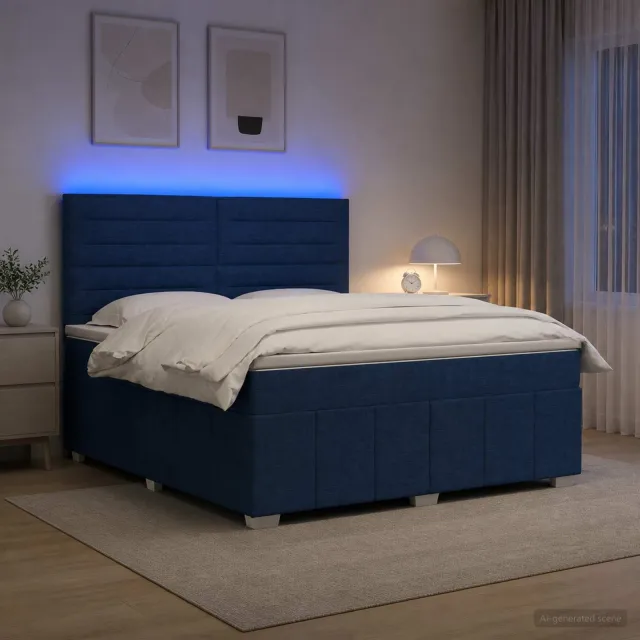 vidaXL LED Boxspring Bed met Matras Blauw 160 x 200 cm Stof