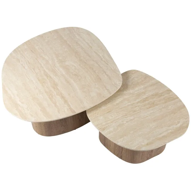 Industrieel In Huis Luxe Salontafel Set van 2 - Bijzettafeltjes Woonkamer - Bijzettafels Hout - Antieke Ronde Tafelset - Salontafel Industrieel Hout - Decoratie Salontafel - Salon Tafel Industrieel & Landelijk - Grote & Kleine Tafel Bruin