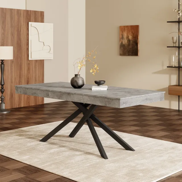 MODFU Eettafel - Uitschuifbaar - Kruispoten - Minimalistisch - MDF - Grijs - 140-180 Cm