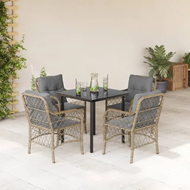 vidaXL 5-delige Tuinset met kussens poly rattan gemengd beige, foto 2