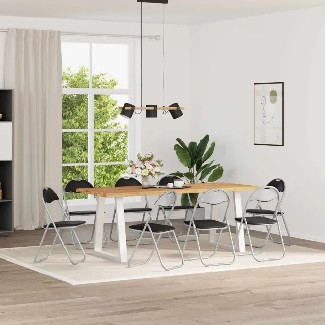 vidaXL Inklapbare stoel 8 st Nep Leer Zwart en Grijs 48 x 43,5 x 81 cm