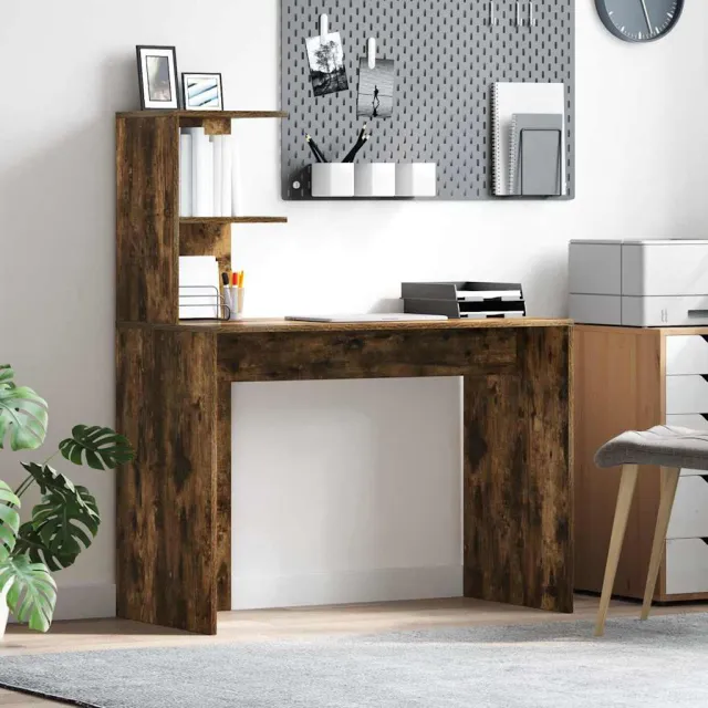 vidaXL Bureau Gerookt eiken 102 x 50 x 124 cm Bewerkt hout, foto 2