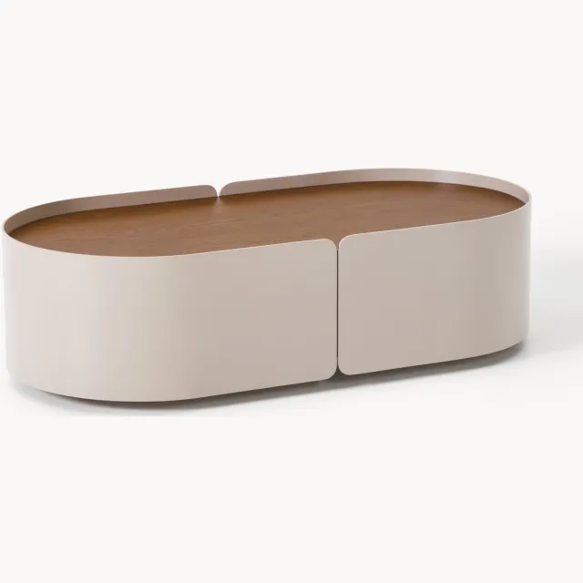 Westwing Collection Ovale houten salontafel Loran met opbergruimte Beige