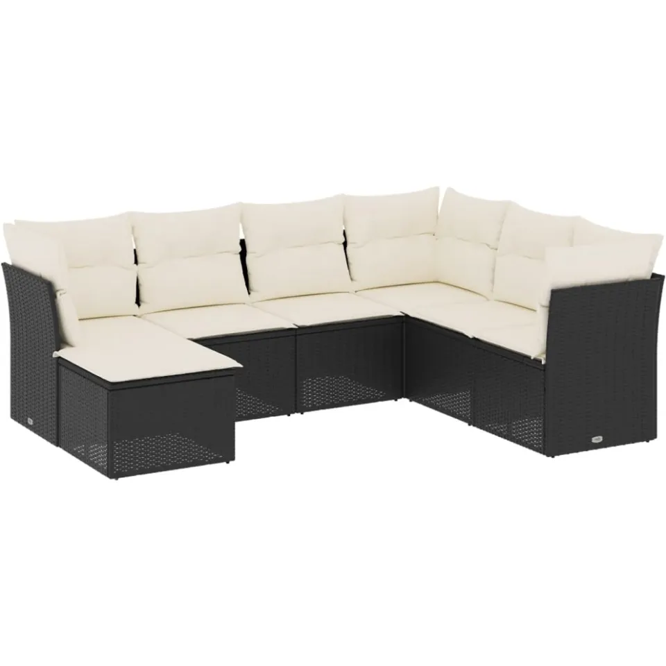 vidaXL 7-delige Loungeset met kussens poly rattan zwart