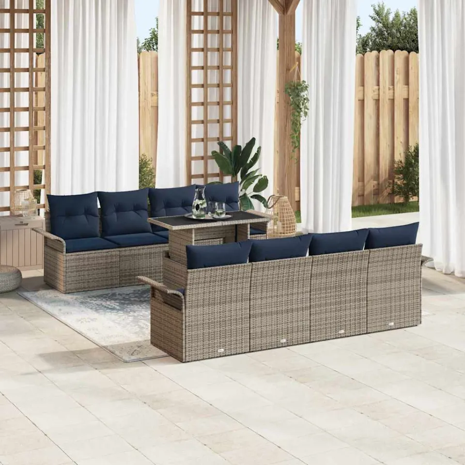 vidaXL Tuin Sofa Set 9 st 8-zits Grijs Polyrotan, foto 2
