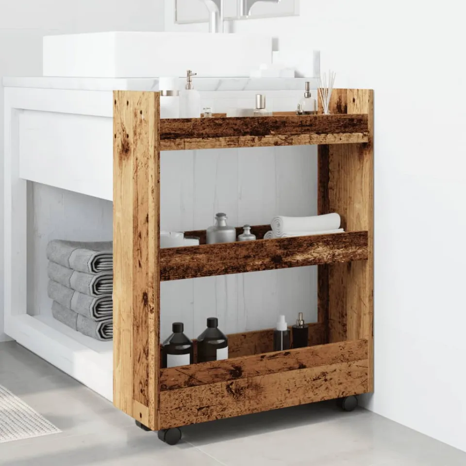 vidaXL Opbergtrolley smal 3-laags bewerkt hout oud houtkleurig bruin, foto 3