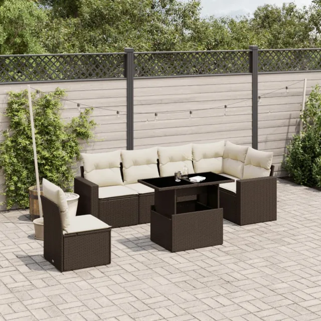 vidaXL 7-delige Loungeset met kussens poly rattan bruin, foto 2