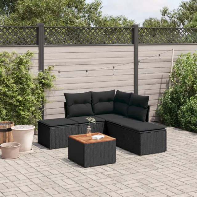 vidaXL 6-delige Loungeset met kussens poly rattan zwart, foto 2