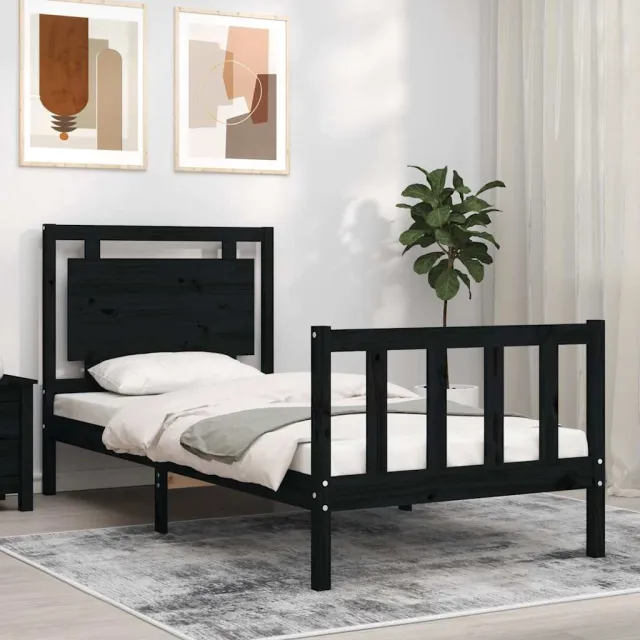 vidaXL Bedframe met hoofdbord massief hout zwart