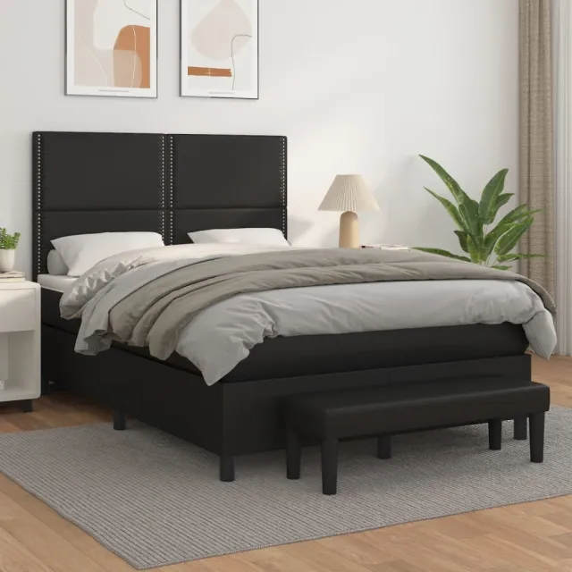 vidaXL Boxspring met matras kunstleer zwart 140x200 cm