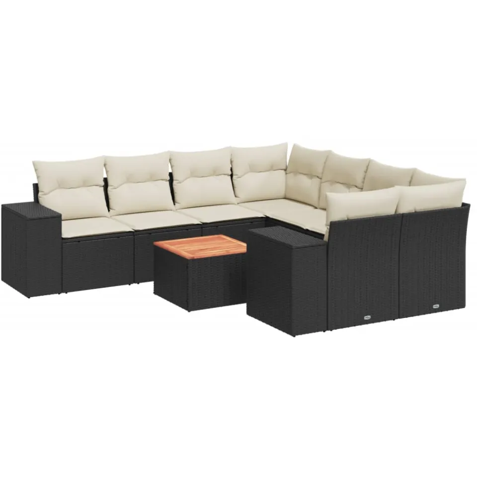 vidaXL 9-delige Loungeset met kussens poly rattan zwart