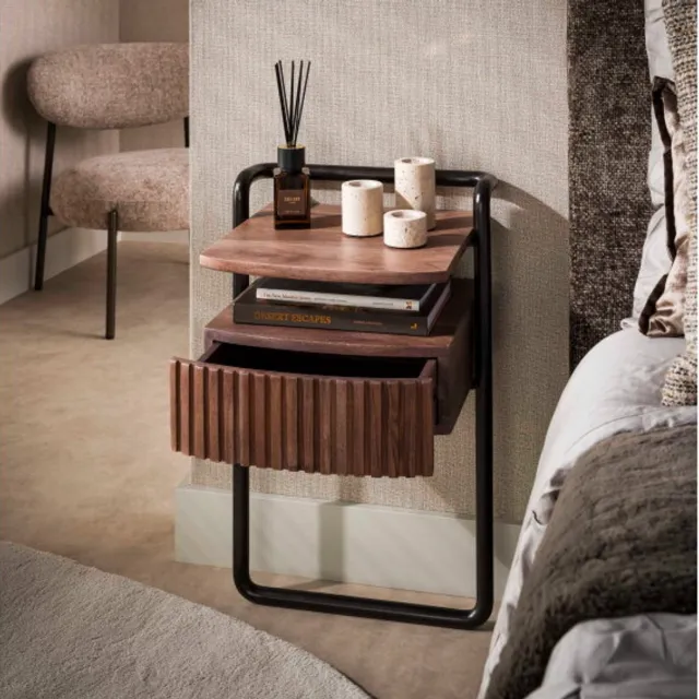 Meubelplaats Liora - Nachtkastje - 1 lade en legplank - Acaciahout bruin - 40x35x67 cm