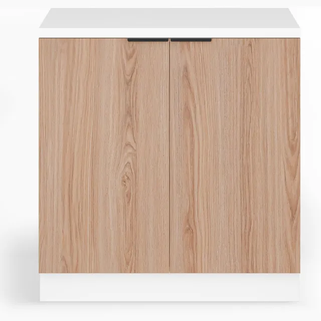 Blumfeldt Keukenkast met werkblad - Moderne spoelbak-onderkast met 30 mm MDF, Soft-close-scharnieren, Verstelbare ABS-voeten, Melaminegecoat, Wit-eiken Wit / Eiken