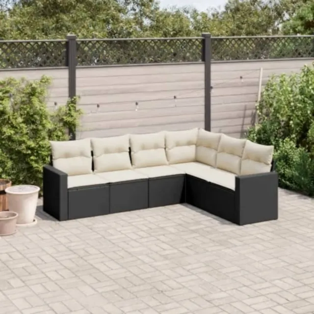 vidaXL 6-delige Loungeset met kussens poly rattan zwart, foto 2