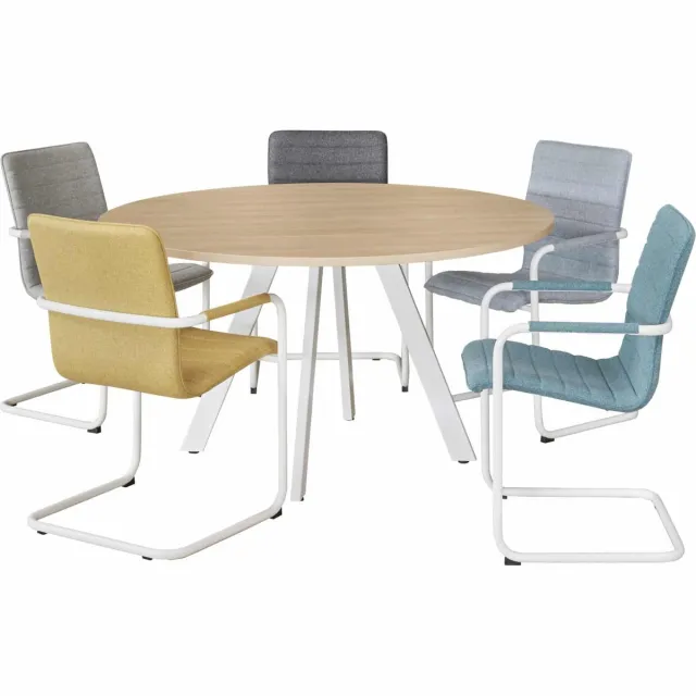 ABC Kantoormeubelen Ronde vergadertafel 120cm Victory kleur frame Aluminium (RAL9006) kleur blad Halifax Eiken